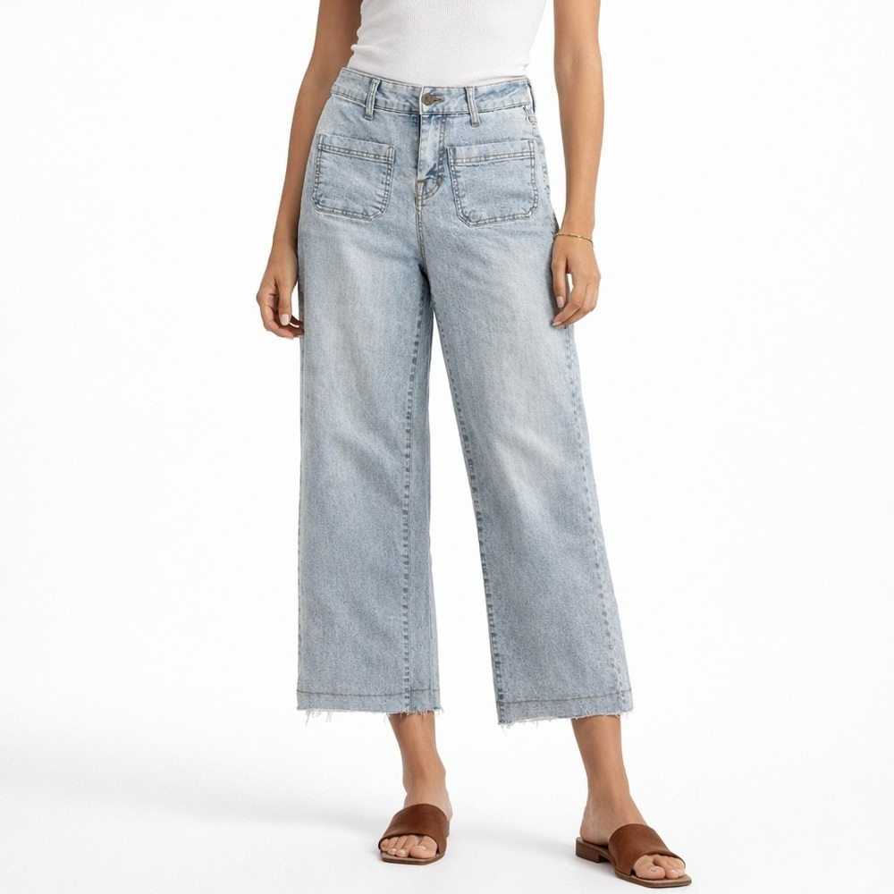 NWT Frye Cropped Wide Leg Jeans Denali Wash Raw Hem Women’s Size 24